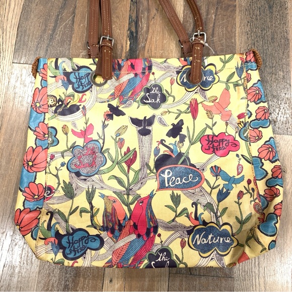 Sakroots Coated Canvas Peace/Bird Multicolored Floral Print Tote Bag - Picture 2 of 16
